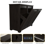 Ymise Tilt Out Trash Can Cabinet, Wooden Trash Cabinet with Deodorising Function, 20 Gallons Freestanding Dog-Proof Garbage Bin Cabinet for Home, Kitchen and Living Room, Dark Brown Ymise