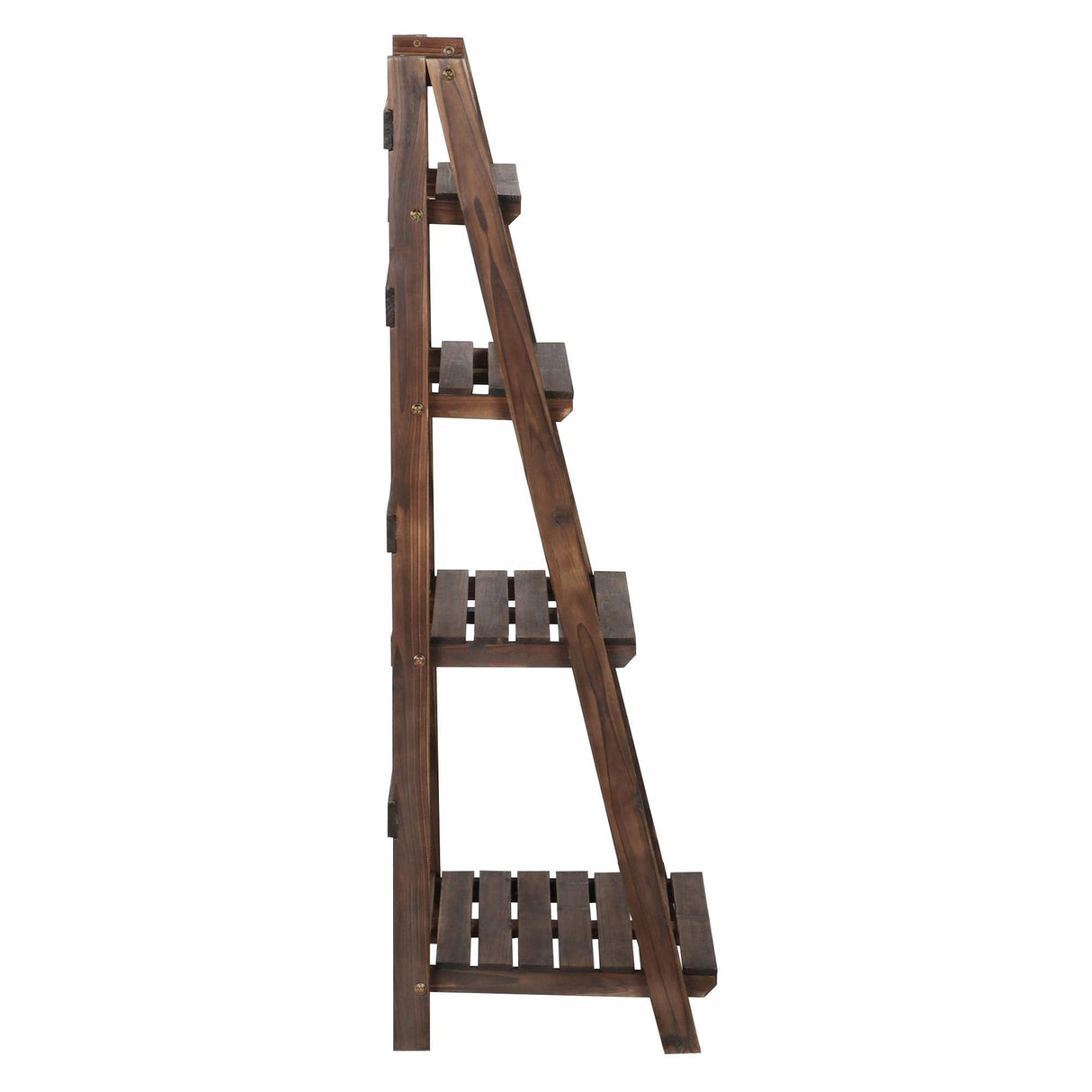 Yaheetech Wooden Foldable Ladder Shelf 4-Tier Magazine Holder Book Rack Plant Stand Folding Flower Display Pot Decorative Storage Free Standing Indoors/Outdoors Rustic No Assembly Required Brown Yaheetech