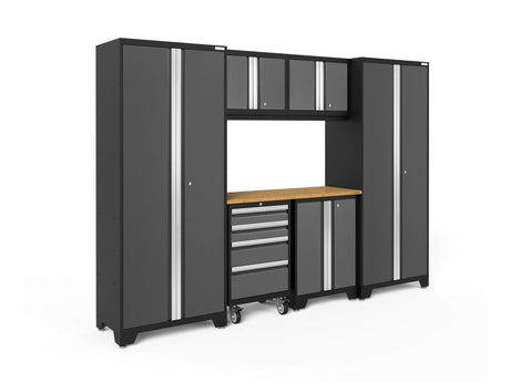NewAge Products Garage Storage Cabinets Steel Bold Series 7 Piece Sets Includes Bamboo Worktop, Multi-Use lockers, Wall, Base and Rolling Tool Cabinets, Gray, 50421 NewAge Products Inc.