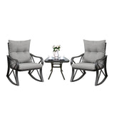 COSIEST 3 Piece Bistro Set Patio Rocking Chairs Outdoor Furniture w Warm Gray Cushions, Glass-Top Table for Garden, Pool, Backyard COSIEST