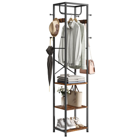 ELYKEN Coat Rack Freestanding, Hall Tree with 3 Storage Shelves and 12 Hooks, Industrial Clothes Rack Stand Organizer for Bedroom, Hallway, Entryway, Office, Living Room, Rustic Brown ELYKEN