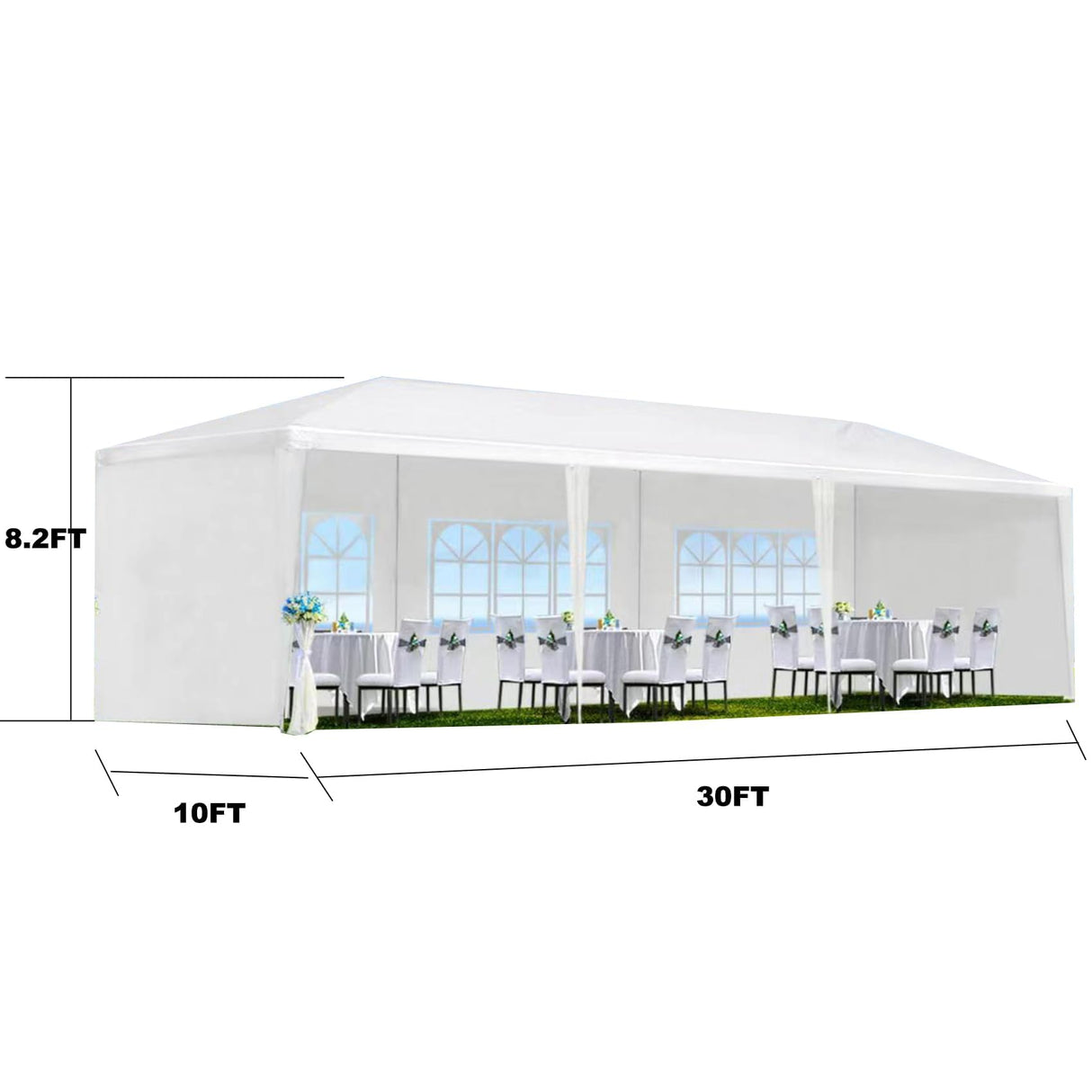 10X30 Party Tent,Outdoor Party Tent with 8 Removable Sidewalls,Large Outdoor Wedding/Event Tents,Gazebo Shelter for Parties Featuring Windows Waterproof PE Roof & Stabilizing Kit Mochalight
