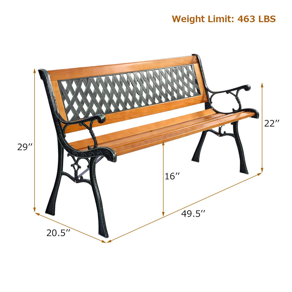 Giantex 50'' Patio Bench, Outdoor Furniture Cast Iron Hardwood Frame Porch Loveseat, Weather Proof Porch Path Chair for 2 Person Outside Bench Giantex
