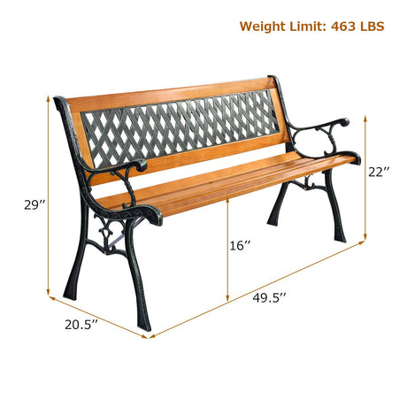 Giantex 50'' Patio Bench, Outdoor Furniture Cast Iron Hardwood Frame Porch Loveseat, Weather Proof Porch Path Chair for 2 Person Outside Bench Giantex