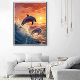 Zariocy 5D Diamond Art Kits for Adults Sunset Dolphin, DIY Diamond Painting Art Sea Animals Round Full Drill Crystal Diamond Embroidery Paintings Arts Craft for Home Office Wall Decor 12x16 inch Zariocy