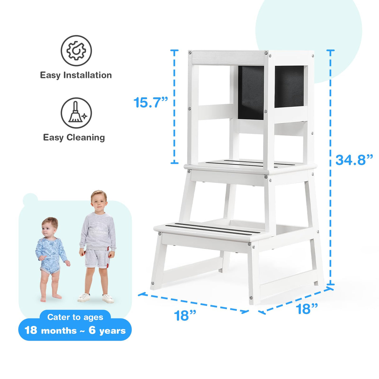 Yojoker Kids Kitchen Step Stool - Toddler Standing Tower, Toddler Kitchen Stool Helper, Montessori Kids Learning Stool with Safety Rail, Anti-Slip Mats and Chalkboard (White) Yojoker