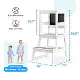 Yojoker Kids Kitchen Step Stool - Toddler Standing Tower, Toddler Kitchen Stool Helper, Montessori Kids Learning Stool with Safety Rail, Anti-Slip Mats and Chalkboard (White) Yojoker