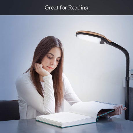Brightech Litespan - LED Floor Reading Lamp, Modern Wooden Style, Adjustable Gooseneck, 850-950 Lumens, 12W, 3-Year Warranty Brightech