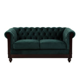 Merax Velvet Chesterfield Sofa, Retro Style Upholstered 3 Seater Leather Couch Rolled Arm for Living Room Bedroom Office, Dark Green Merax
