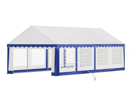 AMERLIFE 13 x 26 FT Party Tent with Rolled Sidewalls, Heavy Duty Wedding Tent for Party Outside with Zinc Alloy Tube & Spiral Stakes, Waterproof Event Shelters, White & Blue AMERLIFE