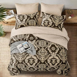 WONGS BEDDING 7 Pieces Comforter Set Queen Size,Damask Texture Design Bed in a Bag Bedding Sets,Brown Soft Lightweight Microfiber Bedding Set for All Season WONGS BEDDING