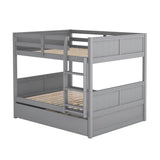 Rockjame Full Bunk Bed with Trundle, Wood Full Over Full Bunk Bed Frame with Ladder and Safety Rail, Space Saving Design Bedroom Furniture (Gray) Rockjame