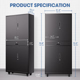 DNA MOTORING Metal Storage Cabinet, 73'' Rolling Garage Cabinet with 1 Drawer and Adjustable Shelves, Lockable Cabinet Heavy Duty Utility Cabinet for Garage,Office,Home,Gym, Black, TOOLS-00630-BK-BK DNA MOTORING