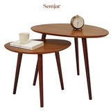 Semjar Small Oval Coffee Tables Set,Acacia Wood Tabletop Nesting Tables（25.6"x17.7"+17.7"x13.4" for Living Room Small Spaces Office,Easy Assembly Minimalist Walnut Mid Century Modern Coffee Table Semjar