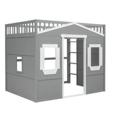 VilroCaz Stylish Gray and White Full Size Loft Bed with Safety Guardrail and Playhouse Design VilroCaz