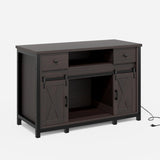 Miereirl 55-75 Gallon Fish Tank Stand with Power Outlet – Heavy Duty Aquarium Stand, Rustic Farmhouse Style, 800 lb Capacity, Adjustable Storage & Sliding Barn Doors, Dark Brown Miereirl