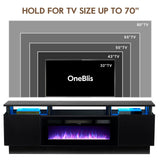 OneBlis 70" TV Stand for Living Room, Modern Entertainment Center & Media Console, Fits TVs up to 80", Storage Cabinet with Shelves, 36" Electric Fireplace with LED Flame (All Black) OneBlis