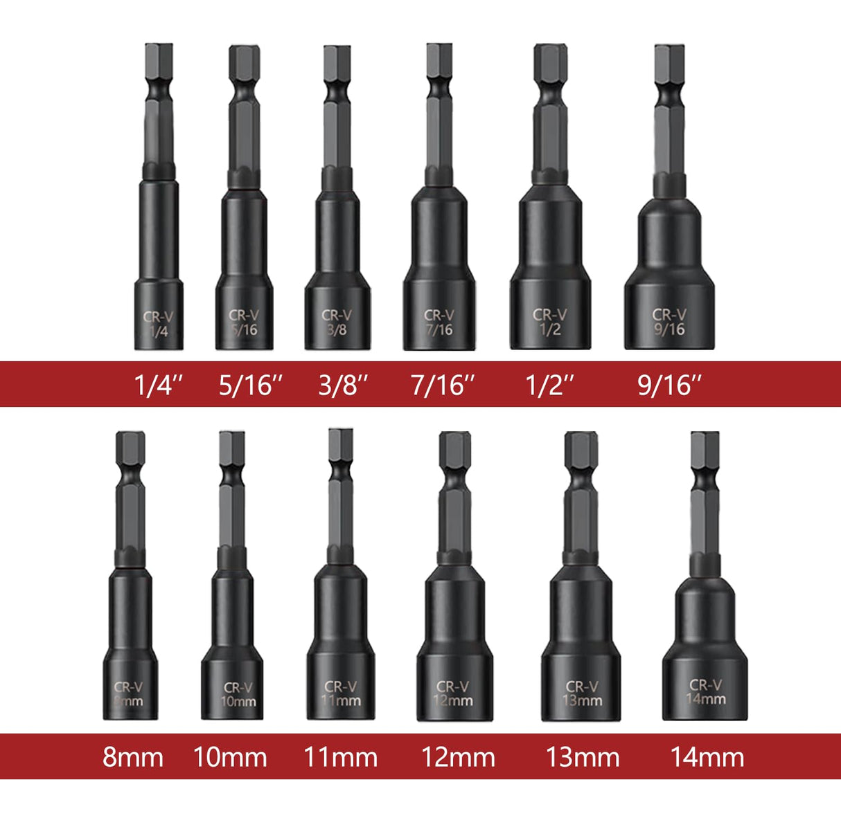 PANOVOS 12Pcs Magnetic Nut Driver Set,Impact Power Hex Nut Driver Drill Bit Master Kit, SAE & Metric, 1/4-Inch Quick-Change| Cr-V Steel PANOVOS