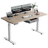 Radlove Dual Motors Height Adjustable 63 x 30'' Electric Standing Desk with Drawer Stand Up Table 4 Memory Keys, Computer Desk with Splice Board Home Office Desk, Oak Top + White Frame Radlove