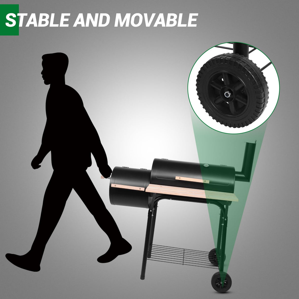 Outvita Charcoal Grill and Offset Smoker, Outdoor Patio Barbecue Cooker with Wheels, Portable Backyard BBQ Oven with Side Fire Box for Camping, Picnic, Party Outvita