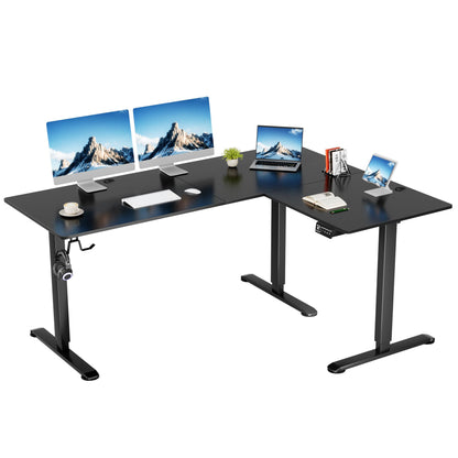 Shahoo L-Shaped Corner Standing Desk, Electric Height Adjustable Table, Home Office Workstation, 63 x 48 Inch, Black - WoodArtSupply