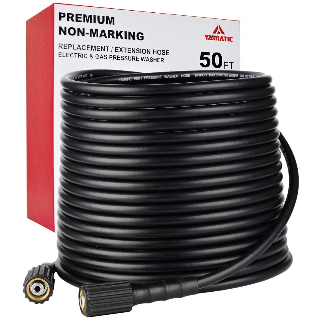 YAMATIC Kink Resistant Pressure Washer Hose 50FT 1/4" M22 Brass Fitting Power Washer Hose Replacement for Ryobi, Troy Bilt, Greenworks, CRAFTSMAN Most Brand Power Washer, 3200 PSI YAMATIC