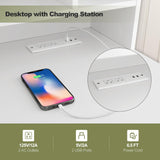 Giantex White Desk with Drawers & Hutch, Home Office Desk with Charging Station, 5 Storage Cubbies, Makeup Vanity Table, Modern Study Writing Desk, PC Laptop Desks, Computer Workstation for Bedroom Giantex