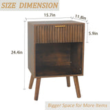 Fultyle Mid Century Modern Nightstand, Wood Bedside Table with Drawer and Opening Storage, End Table Living Room Fluted Night Stand with Solid Wood Legs for Bedroom (Rustic Brown) Fultyle