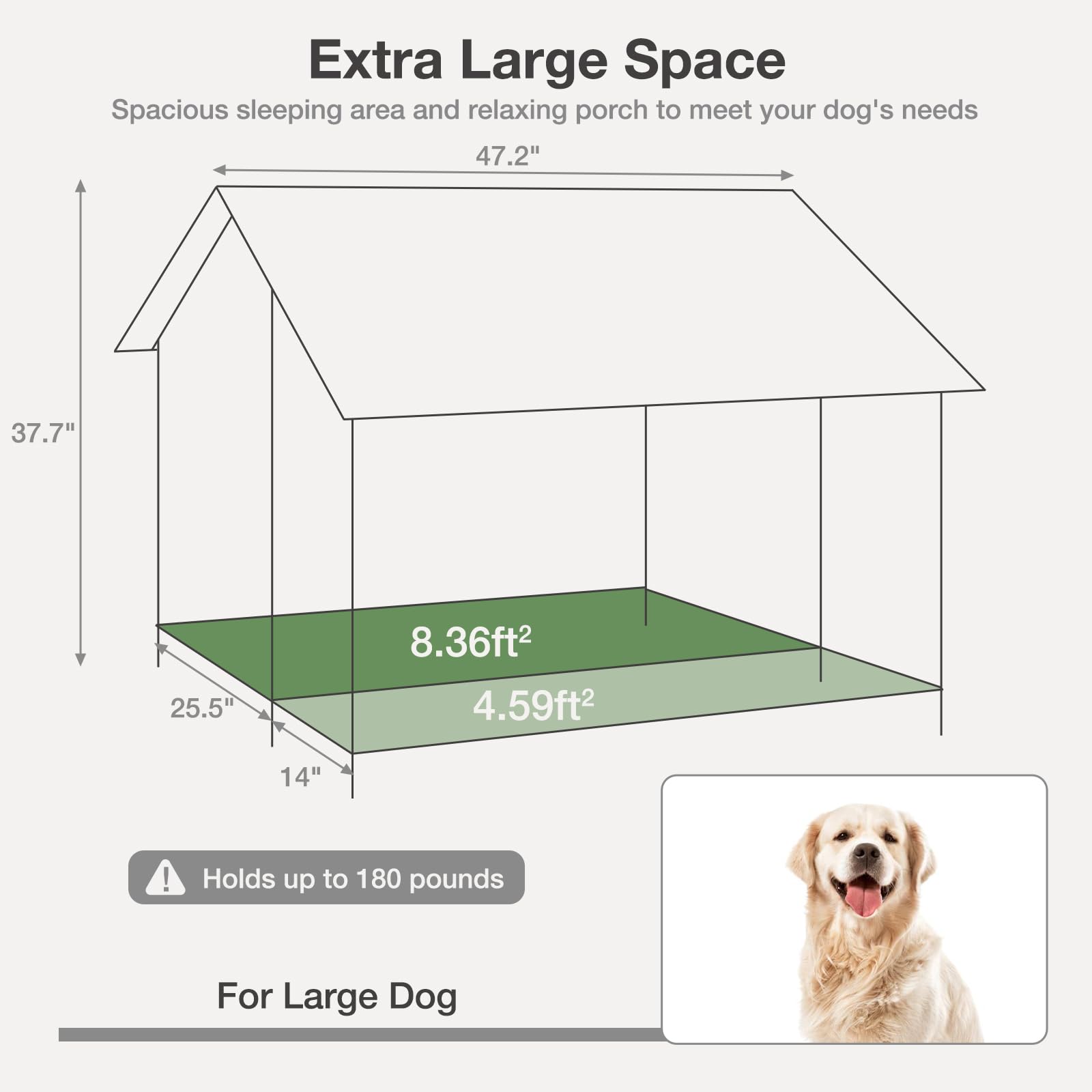 MEDEHOO Outdoor Weatherproof Dog House - Easy to Assemble Puppy Shelter with All-Around Iron Frame & Fir Wood - Ideal for Large Dog Breed - WoodArtSupply