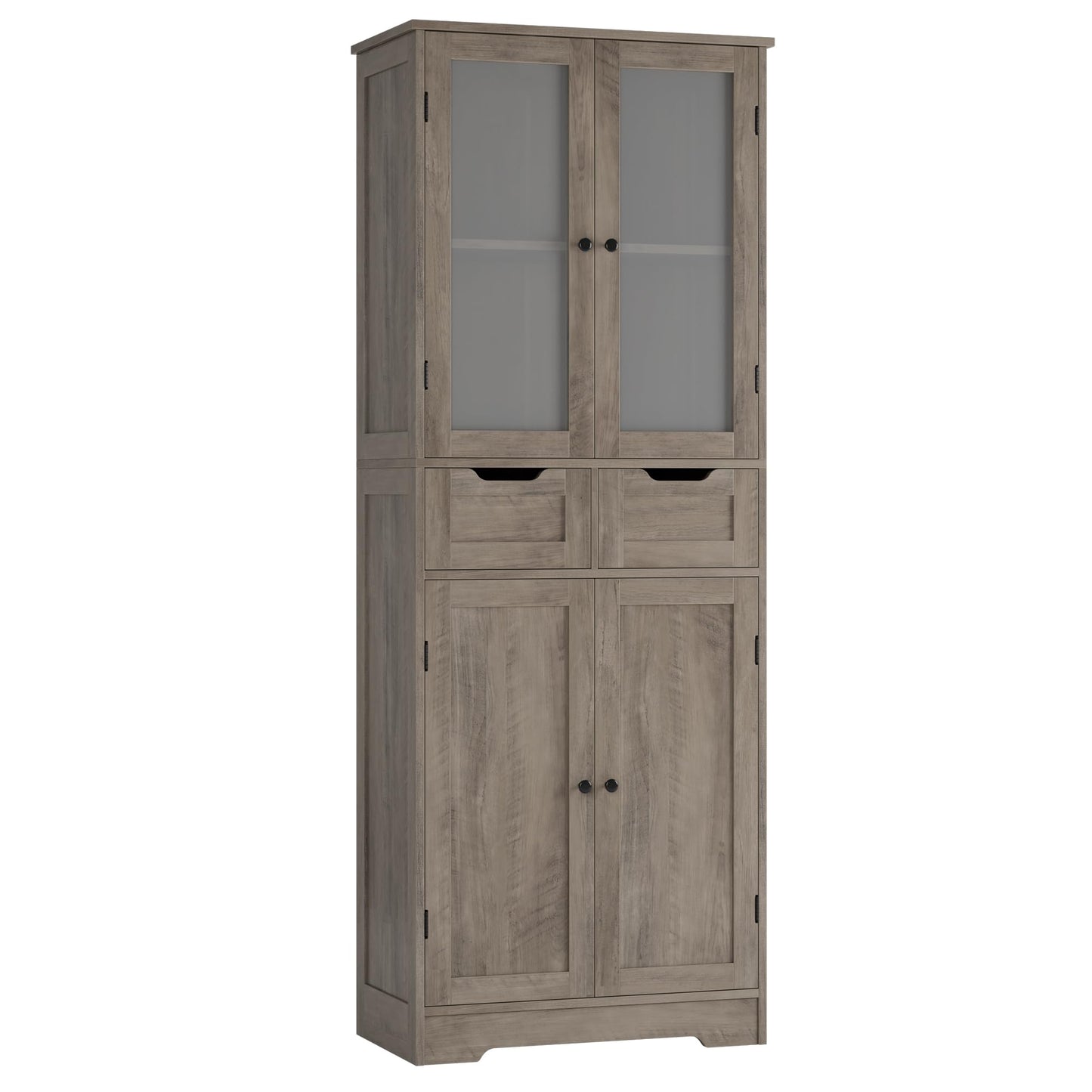 HOSTACK 64" Storage Cabinet, Tall Kitchen Pantry Cabinet, Modern Bathroom Storage Cabinet with Shelves | Drawers and Glass Doors, Free Standing Linen Cabinet Cupboard for Dining Room, Ash Grey