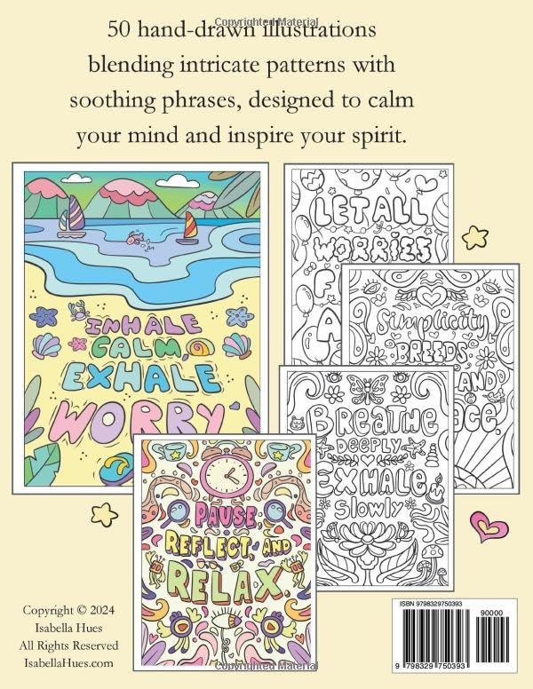 Relaxing Coloring Book for Adults - Stress Relief and Anxiety Relief - Hand-Drawn Patterns With Calming Quotes WoodArtSupply