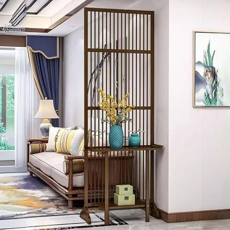 Muralister Indoor Bamboo Room Divider Screen - Single Panel Room Privacy Partition Freestanding Transparent Wall Separator Divider (Walnut Color - with Storage Shelf, 28" L x 85.8" H) Muralister