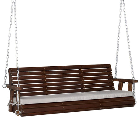 VINGLI Heavy Duty 880 LBS Patio Wooden Porch Swing Outdoor with Extra Cushion, Farmhouse Hanging Bench Tree Swing with Adjustable Chains for Yard | Garden | Lawn | Balcony (5 FT, Rustic) VINGLI
