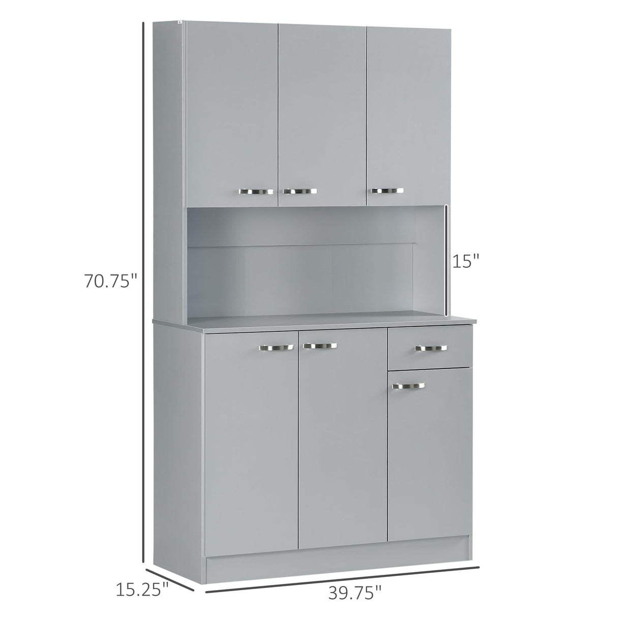 HOMCOM 71" Freestanding Buffet with Hutch, Kitchen Storage Cabinets, Pantry with 6 Doors, 3 Adjustable Shelves, and Drawer for Living Room, Gray HOMCOM
