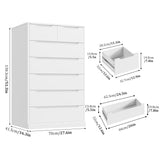HITHOS 51" Tall 7 Drawers Dresser, Modern White Dresser, Wood Dressers & Chests of Drawers with Cut-Out Handles, Upright Drawer Chest, Accent Vertical Dressers for Living Room, White HITHOS