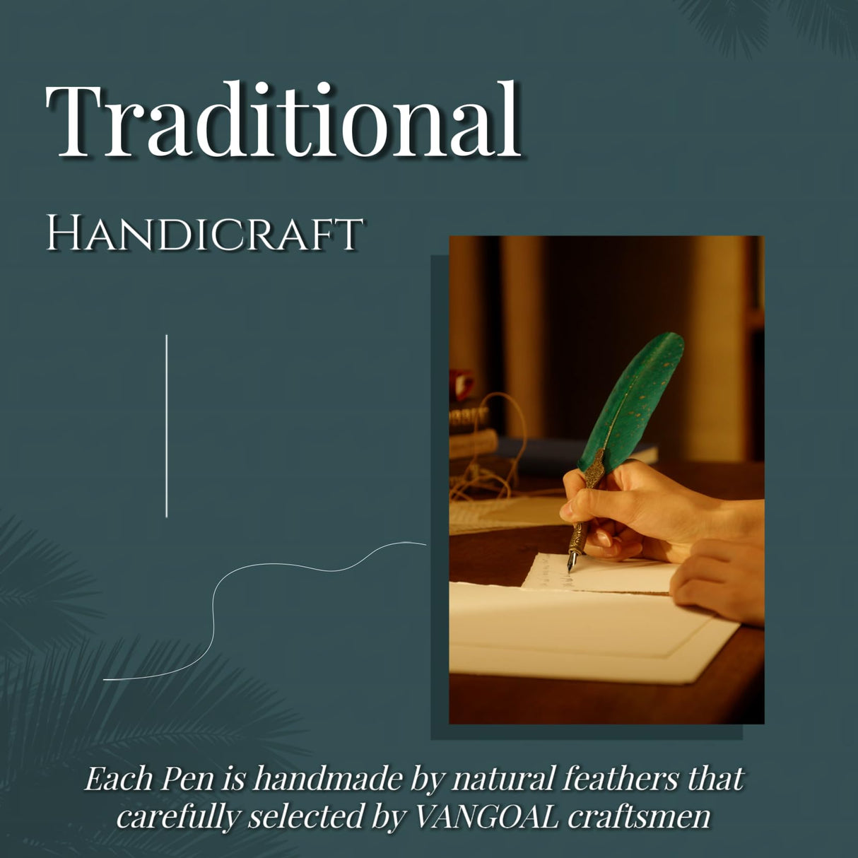 VANGOAL Vintage Green Feather Pen and Ink Set, Classic Series Goose Quill Pen with Carving Pen Stand, Calligraphy Pen Nibs, Black Dip Pen Ink, Antique Writing Gift for Writer VANGOAL