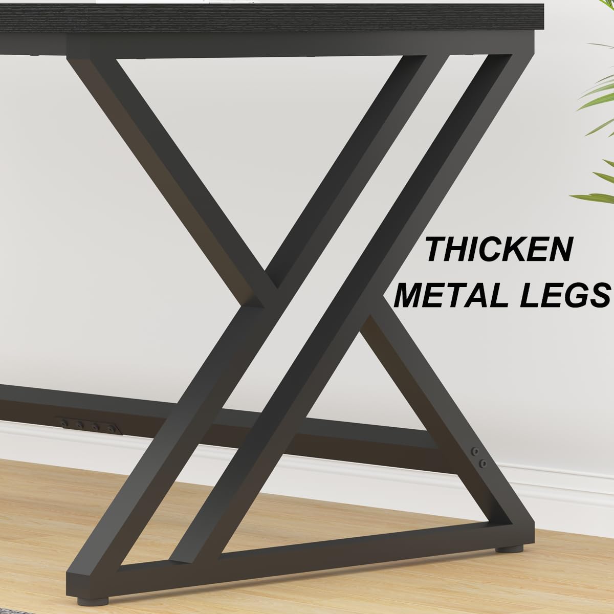 LVB 70.8" Black Computer Desk, Large Industrial Pc Study Home Office Desk, Long Modern Wood Gaming Work Writing Desk for 2 Person, Farmhouse Double Workstation Executive Desk with Storage in Bedroom LVB