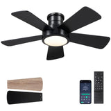 Ceiling Fans with Lights,Modern Low Profile Ceiling Fan with Remote Control,5 Dual-Sided Blades,Reversible DC Motor,40" Black Small Flush Mount Ceiling Fan for Bedroom Indoor/Outdoor Use Hounberi