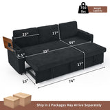 KCGKCG Sleeper Sofa Bed, 85" Pull Out Couch Bed with Reversible Storage Chaise for Living Room, L Shaped Sleeper Sofa with Retractable Table, Charging Station, Cup Holder & LED Lighting, Black KCGKCG