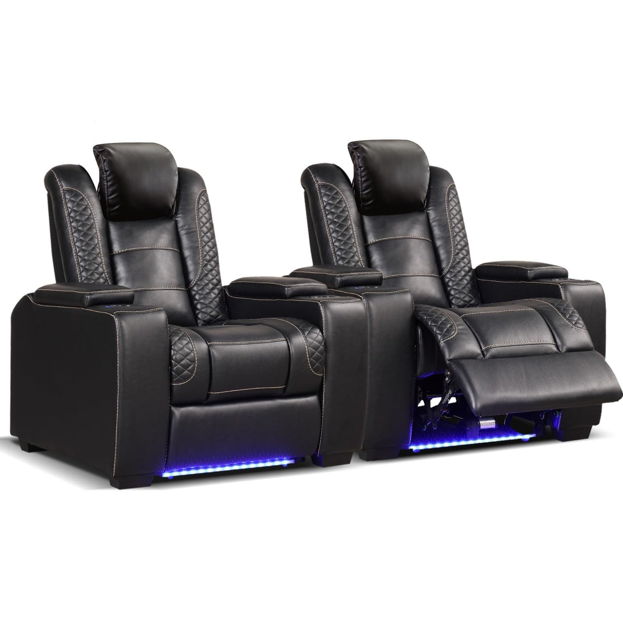 ANJ Power Home Theater Seating Set of 2, PU Leather Electric Recliner Chair with Powered Headrest, Dual Motors Movie Reclining Chairs with LED Lights,USB Port, Cup Holders, Hidden Arm Storage (Black) ANJ