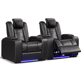 ANJ Power Home Theater Seating Set of 2, PU Leather Electric Recliner Chair with Powered Headrest, Dual Motors Movie Reclining Chairs with LED Lights,USB Port, Cup Holders, Hidden Arm Storage (Black) ANJ