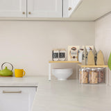 NEX Bamboo Kitchen Cabinet and Counter Shelf Organizer, Stackable & Expandable, White and Natural NEX