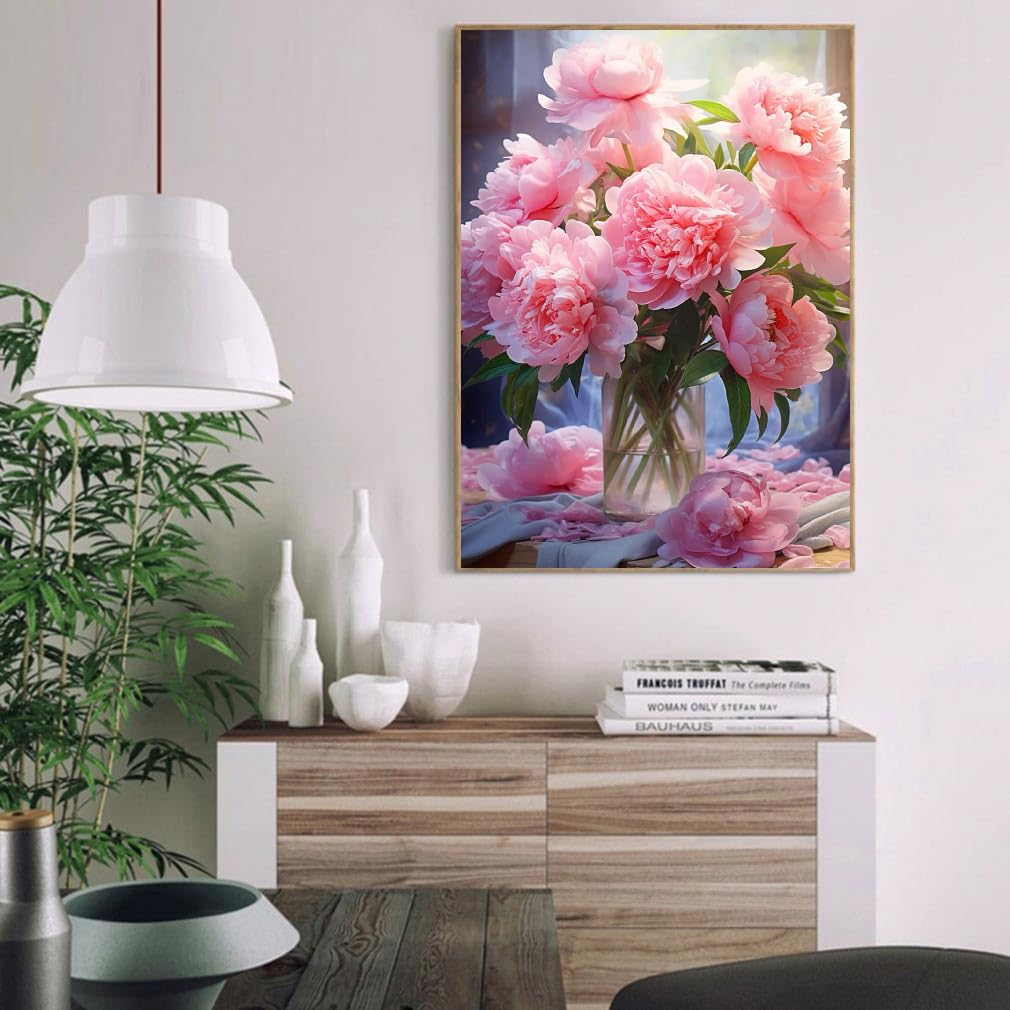 MIRCVSH Flowers Paint by Numbers Kit for Adults Framed,Pink Rose Paint by Number for Adults,Adults' Paint-by-Number Kits on Canvas with Wooden Easel for Home Wall Decor 12X16 Inch MIRCVSH