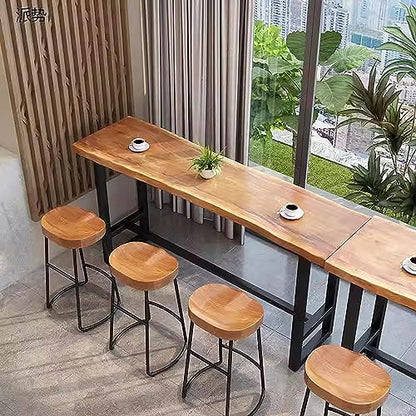 Modern Solid Wood Bar Table with Footrest - Versatile Rectangular Counter Height Design