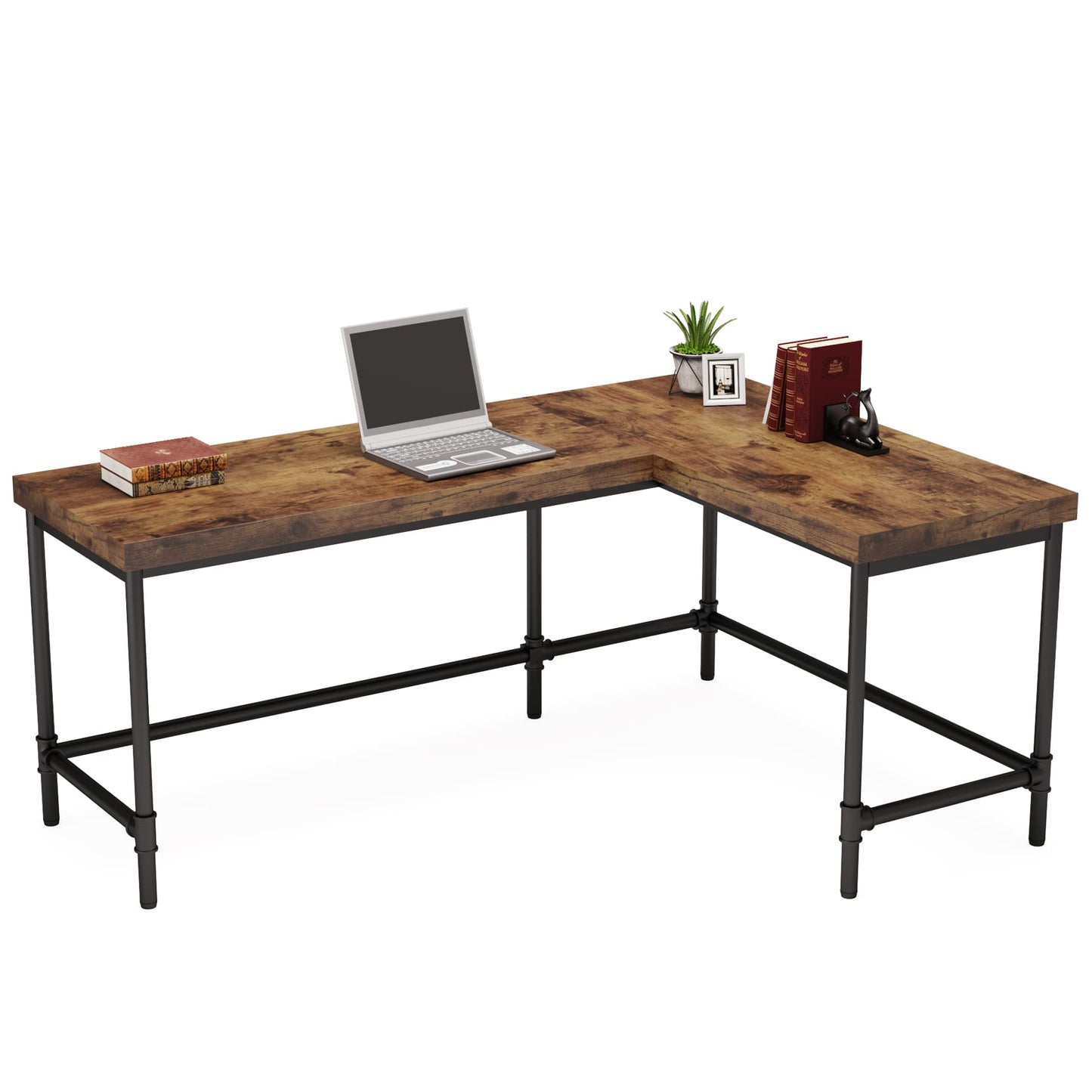 Tribesigns L-Shaped Desk, 67 inch Industrial Reversible Corner Computer Office Desk PC Laptop Study Table Workstation with Metal Pipe Legs for Home Office (Rustic Brown) - WoodArtSupply