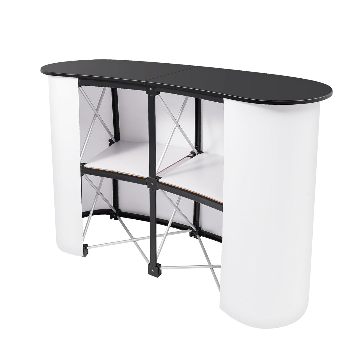 51" Portable Trade Show Counter Curved Pop Up Table Podium Salon Display Booth Corrugated Sidewalls Reception Desk Speech Stand for Checkout Exhibition Promotion Retail PalaUha