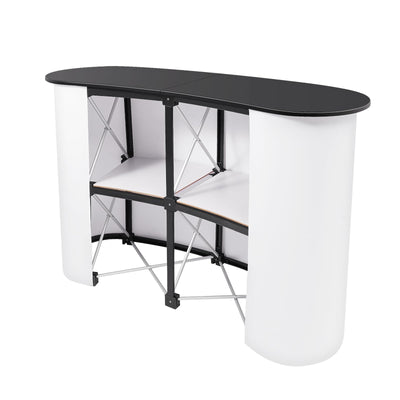 51" Portable Trade Show Counter Curved Pop Up Table Podium Salon Display Booth Corrugated Sidewalls Reception Desk Speech Stand for Checkout Exhibition Promotion Retail