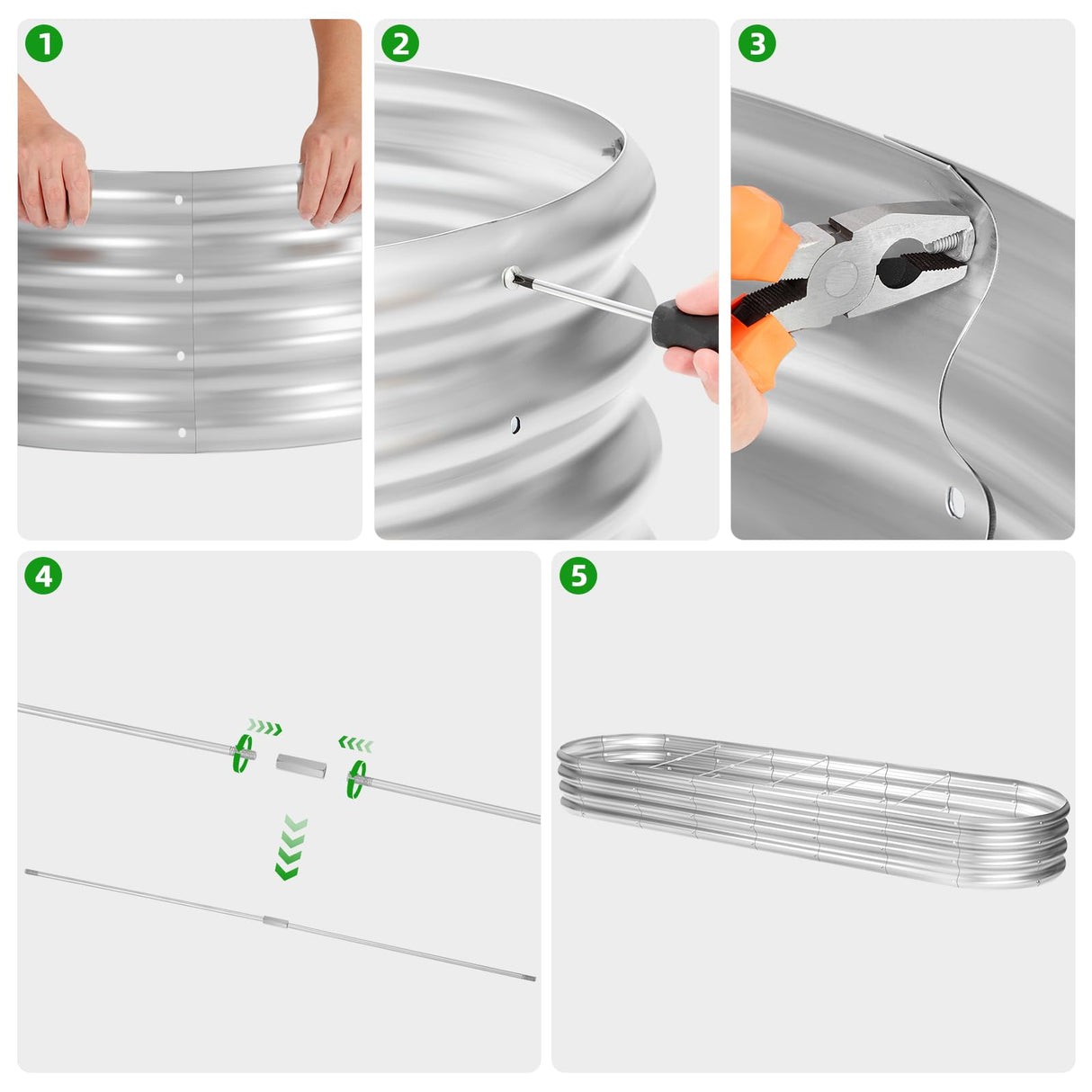 Land Guard 8ft Galvanized Raised Garden Bed Kit, Raised Garden Boxes Outdoor, Oval Metal Raised Garden Beds for Vegetables, Silver,108 Gallon Capacity(with 10 Connecting rods) Land Guard