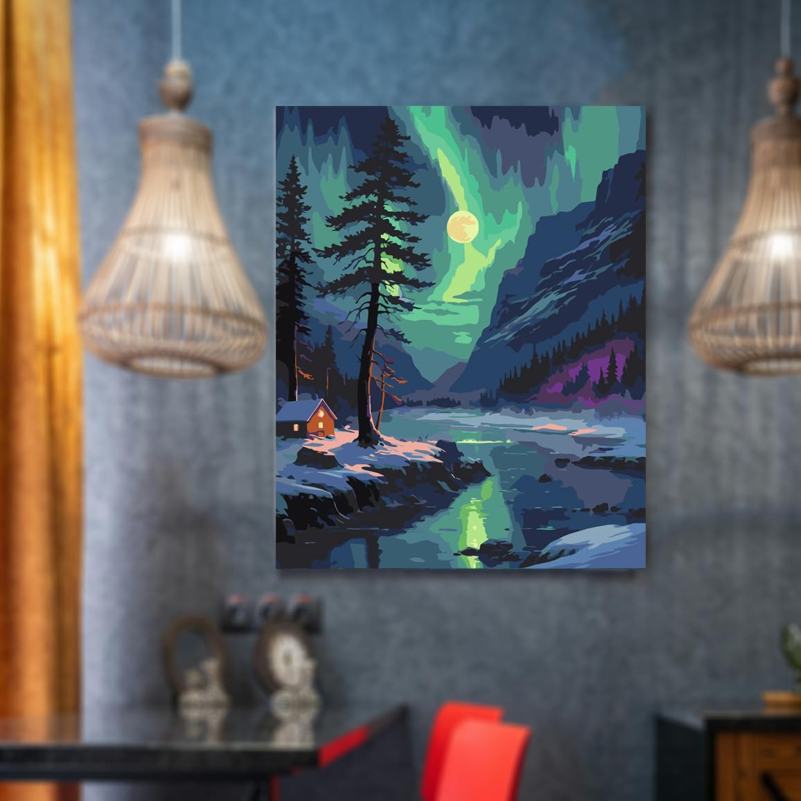 Lovepefe Mountain Paint by Numbers Kit for Adults, Moon Paint by Number Kits for Beginner Acrylic On Canvas Night Piece Oil Painting Kit Adults Kits for Gift Home Wall Decor 16x20 Inch Lovepefe