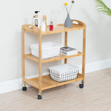 Baoz 3-Tier Bamboo Rolling Cart Kitchen Serving Cart Organizer Storage Rack Utility Mobile Trolley with Lockable Wheels for Home Bar Living Dining Room Baoz
